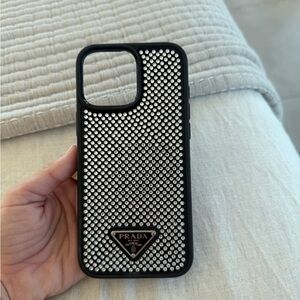 Prada Crystal-Studded Black Phone Case